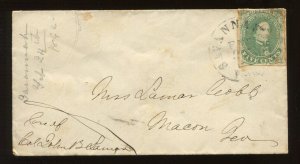 Confederate States 1 Used Tied by Black SAVANNAH GA CCL on Cover LV5011