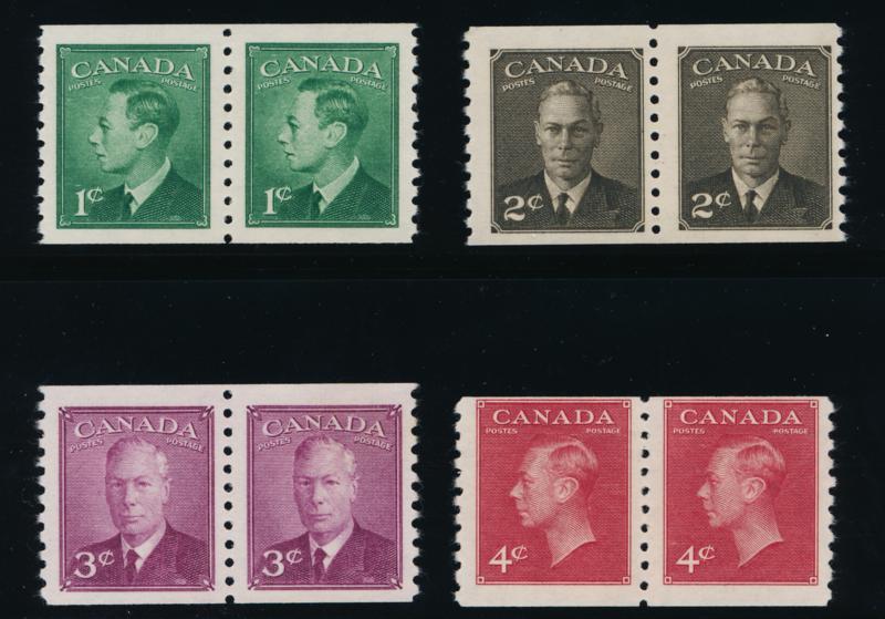 CANADA 297-300 MINT F-VF NH, COIL PAIRS PERF 9 1/2, KGVI