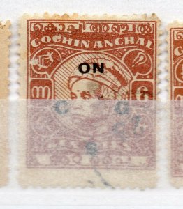 India Cochin 1948-49 Early Issue used Shade of 6p. Optd NW-16209