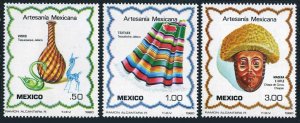 Mexico 1220-1222,MNH.Michel 1733-1735. Crafts 1980.Glass vase,animal,bird;Poncho