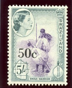 Swaziland 1961 QEII 50c on 5s deep lilac & slate-black MLH. SG 75a. Sc 77a. 