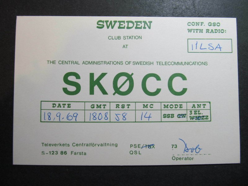 10295 Amateur Radio QSL Card FARSTA SWEDEN