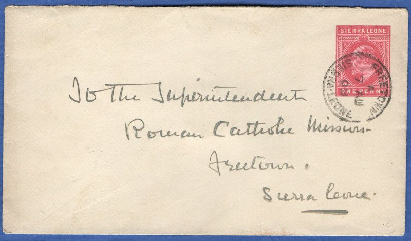 SIERRA LEONE 1909 1d KEVII used Stationery Envelope, FREETOWN, H&G B3