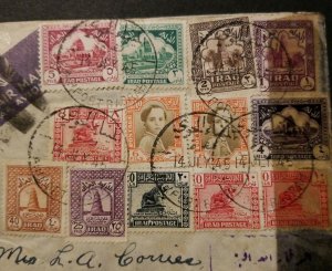 IRAQ TO USA AIR MAIL 1945 VERY RARE BASRA  censor cover multi franking