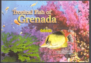 Grenada 2011 Marine Life Tropical Fishes Longsnout Butterflyfish S/S 100 $ MNH