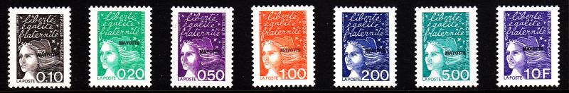 Mayotte MNH Scott #112-#118 Set of 7 MAYOTTE overprint on France definitives