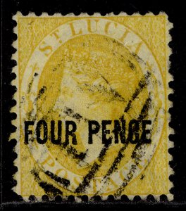 ST. LUCIA QV SG30, 4d yellow, FINE USED. Cat £28.