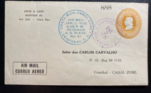 1926 San Jose Costa Rica Postal Stationery Airmail Cover to Cristobal Canal Zone