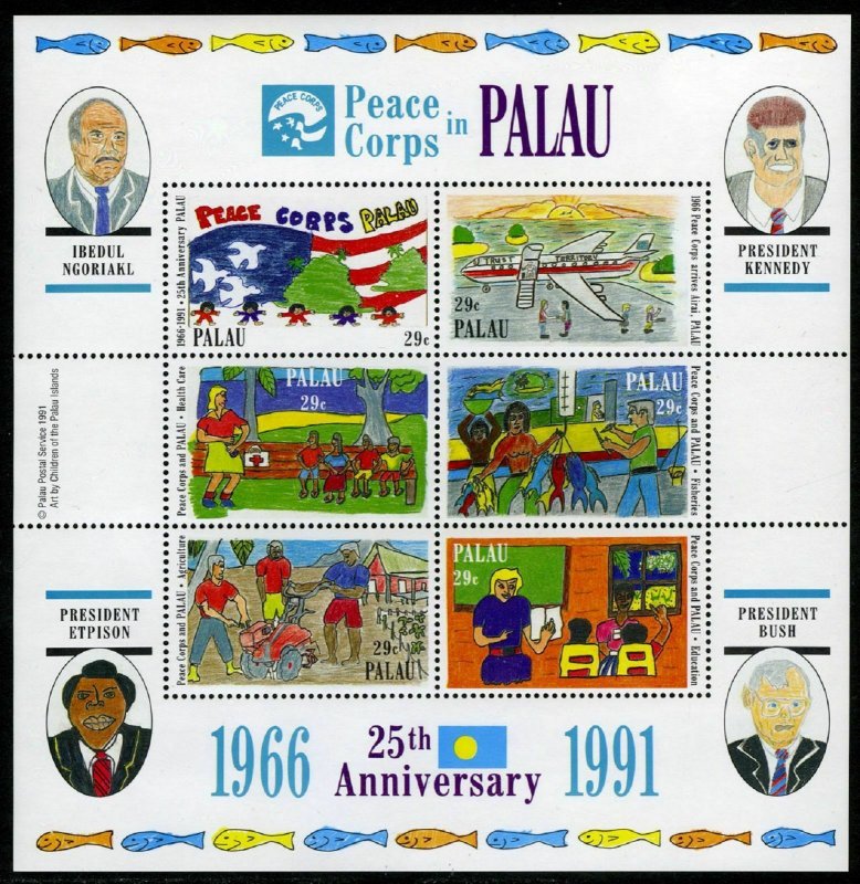 Palau 297 af sheet,MNH.Michel 488-494 Bl.12. Peace Corps in Palau,25th Ann.1991.