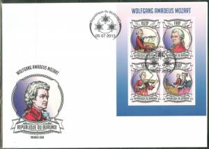 BURUNDI 2013 WOLFGANG AMADEUS MOZART  SHEET FIRST DAY COVER