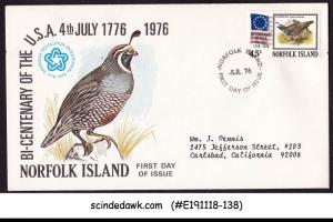 NORFOLK ISLANDS - 1976 BICENTENARY OF AMERICAN REVOLUTION / BIRD - FDC