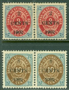 EDW1949SELL : DANISH WEST INDIES 1902 Scott #24 + 24a, 25 + 25a pairs VF Mint OG 