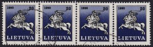 Lithuania - 1991 - Scott #381 - used strip of 4 - White Knight