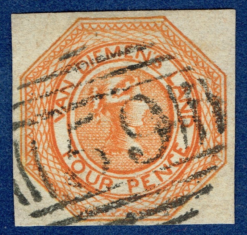 [st3219] 1853 Tasmania Australia 4d Red-Orange SG7 Very Fine used Cat. £475.00