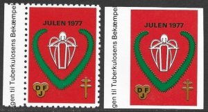 1977 Denmark DJF Angel Local Xmas TB Seals Perf / Imperf VF-NH, Zero Gum-