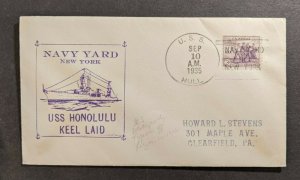 1935 USS Hull Navy Cover to Clearfield PA Navy Yard New York Cancel