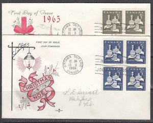 Canada Scott 443-4 Blk 4 Rose Craft FDC - Christmas 1965