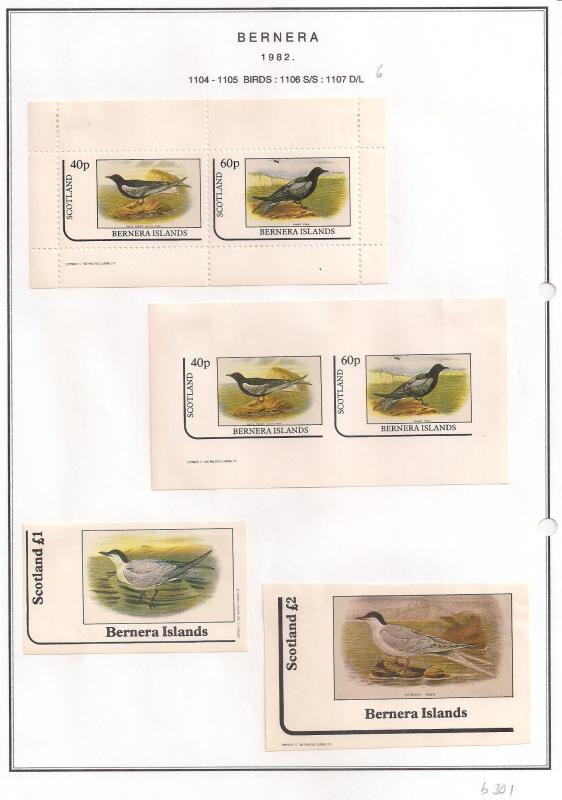 SCOTLAND - BERNERA - 1982 - Birds (06) - 2v Perf, Imperf, Min, D/L Sheets - MLH