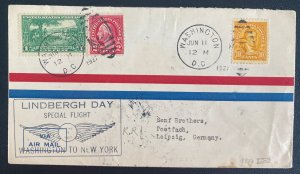 1927 Washington DC USA Cover Lindbergh Day Special Flight 129 To Leipzig Germany