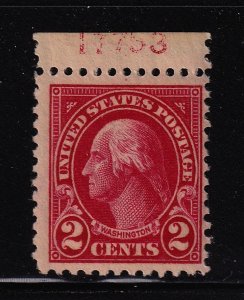 1923 Washington 2c carmine Sc 554 MNH top plate number single CV $15 (T15