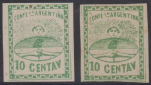 ARGENTINA 1860 CONFEDERATION Sc 4a & 4h GREEN & DARK GREEN HINGED MINT F,VF