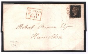 GB 1840 PENNY BLACK Cover BROWN MX *Bo'ness* 1d Plate 8 (RK) 1841 Cat £9,500 16m 