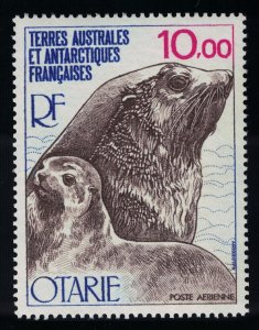 FSAT TAAF Antarctic fur seal and cub Fauna Otarie 10Fr 1977 MNH SC#C48