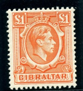 Gibraltar 1938 KGVI £1 orange superb MNH. SG 131. Sc 118.