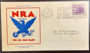 732 1st Linn’s Weekly Stamps News cachet National Recovery Act FDC 1933