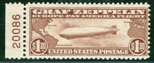 USA Air Mail Scott.C14 $1.30 Brown (1930) ZEPPELIN Mint MNH* Cat $575 YELLOW14 