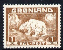 Greenland 1938 Polar Bear 1k brown mounted mint, SG 7