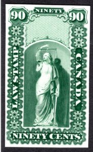 OL10, QL9, van Dam 90c, green, Plate Proof, no overprint, Canada Law Stamp