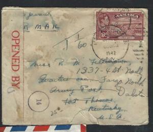 JAMAICA  (PP0703B)  1942  KGVI 9D CENSOR + TAXED COVER TO USA 