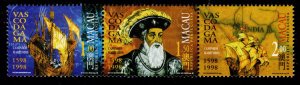 Macau - Mint Strip of Three, Scott #928a (Vasco da Gama, Incorrect Dates)