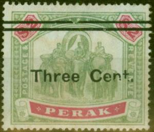 Perak 1900 3c on $2 Green & Carmine SG87var Broken Bar & Broken N, T Good Mtd... 