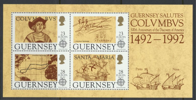 Guernsey Columbus 1992 MNH SG MS560  SC#  470a  see scan & details