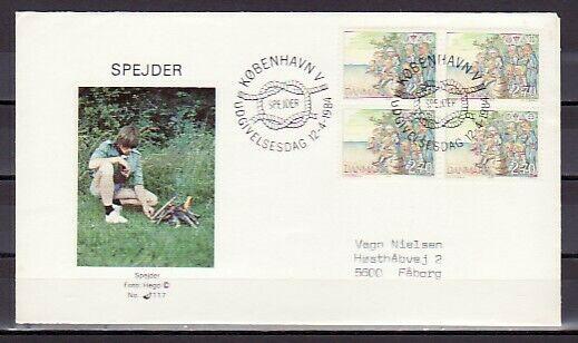 Denmark, Scott cat. 754. Scouts & Campfire, Block of 4 on a First day cover. ^