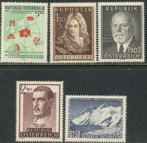 AUSTRIA Sc#612-615, 618 1956-57 Five Different Complete Commems OG Mint NH