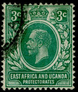 EAST AFRICA and UGANDA SG45a, 3c green, FINE used. WMK MULT CA.