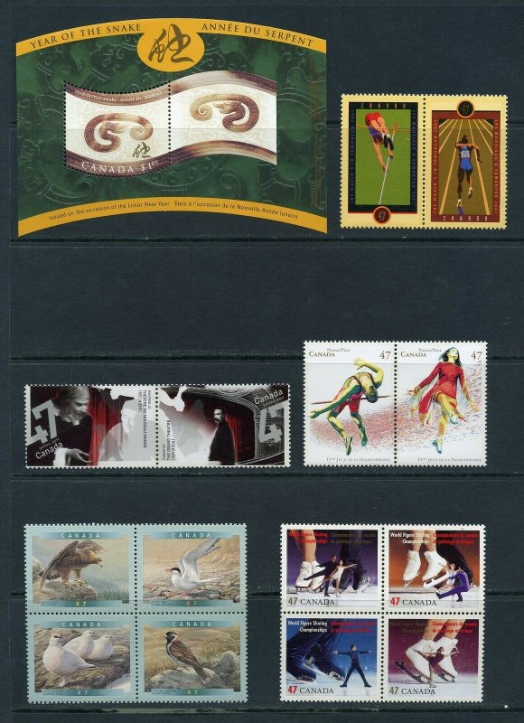 CANADA 2001 SELECTION OF MINT NEVER HINGED STAMPS AND SOUVENIR SHEETS FACE 31.58