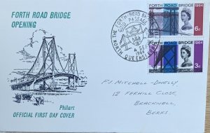 GB ILLUSTRATED FDC 1964 F.R.B. NON-PHOSPHOR NORTH QUEENSFERRY HANDSTAMP