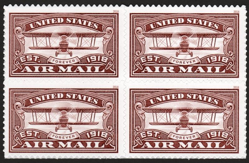 SC#5282 (50¢) United States Airmail (Red) Block of Four (2018) SA