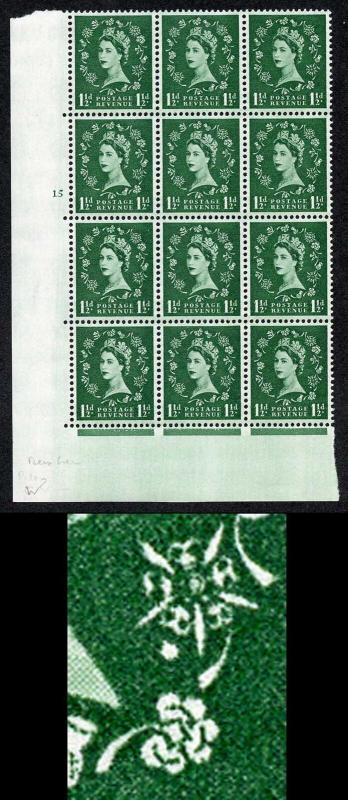 S29 1 1/2d Wmk Crown Cyl 15 no dot White Paper U/M inc Spot by rose E/I ( 2) 