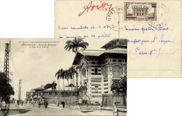 Martinique 3F Government Palace Overprinted Vingt Frs. 1947 Terres Sainville,...
