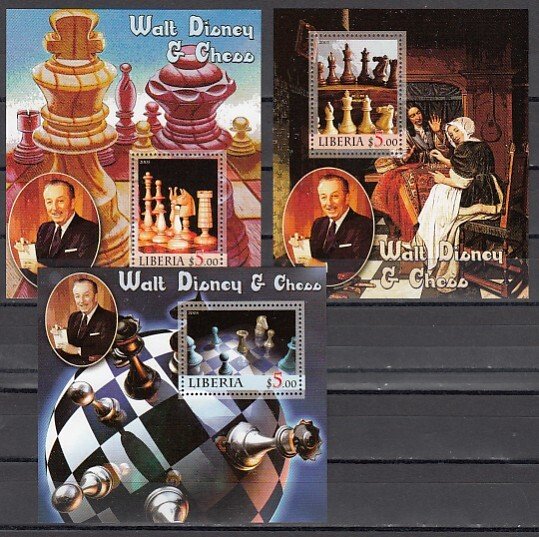 Liberia, 2005 issue. Walt Disney & Chess on 3 s/sheets. ^