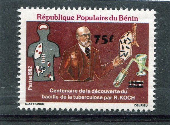 Benin 1982 KOCH TUBERCULOSIS Ovpt. New value Perforated Mint (NH)