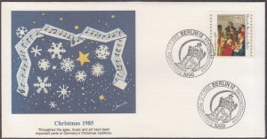 GERMANY (BERLIN) Sc # 9NB231 FDC CHRISTMAS 1985, WOODCUT from FRIEBURG CATHEDRAL