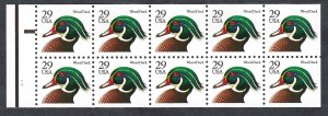 United States 2484a 29¢ Wood Duck (1991). Booklet pane of 10. Black 29. MNH