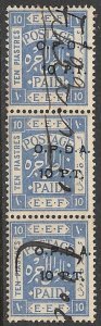 PALESTINE c1920 10PT on 10pi OPDA Revenue Strip of 3 Bale 195 VFU