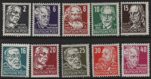 GERMANY DDR, 122-131, SHORT SET, HINGED, 1953, PORTRAIT TYPES